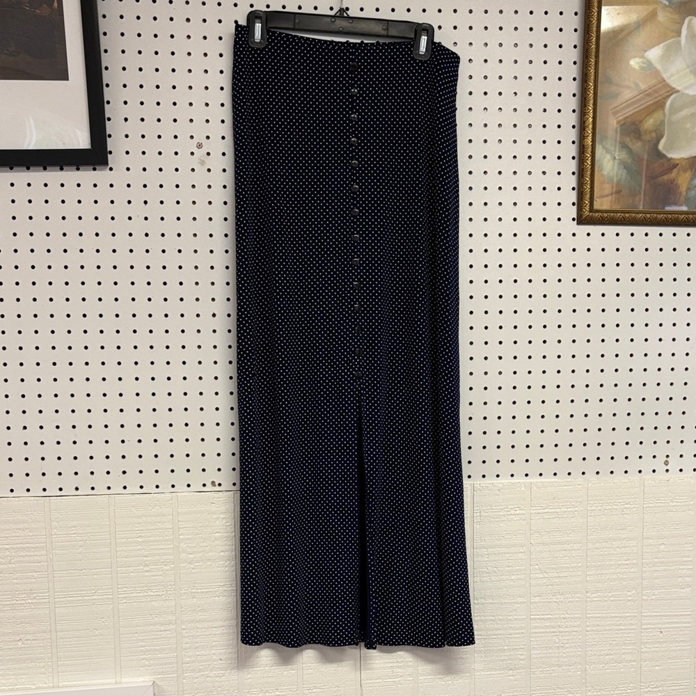 Retro Navy Polka Dot Maxi Skirt